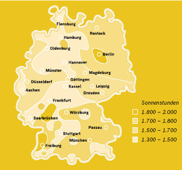 Verteilung der Sonnenstunden in Deutschland